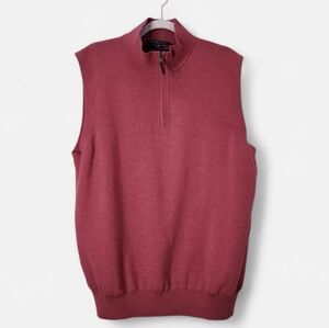 Fairway & Greene Men's Vest - Red Italian Merino Wool Quarter-Zip Golf Large